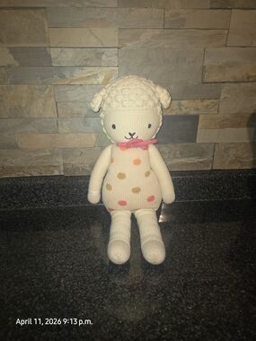 Cuddle + Kind Polka Dot Lamb Plush Toy with Pink Bow Large Size